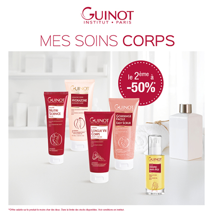 Offre Guinot 50 sur le 2eme produit Au Grain de Beauté institut